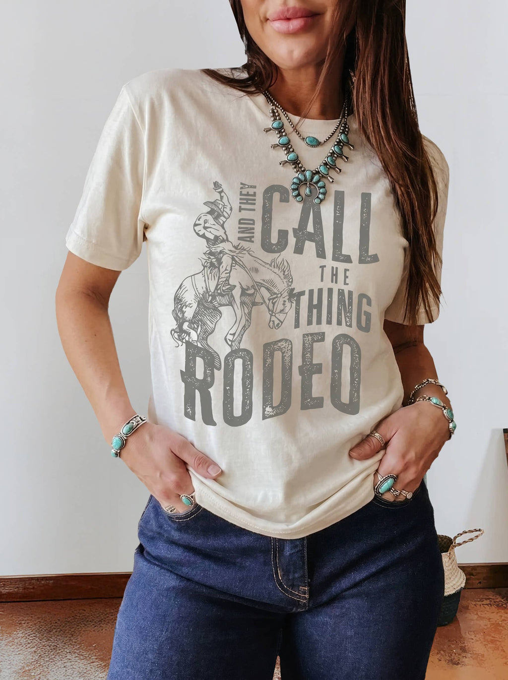 CALL THE THING RODEO Print Round Neck T Shirt