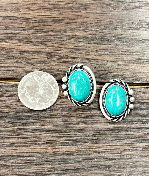 724199, Western 20mm Oval Turquoise Stud Earrings