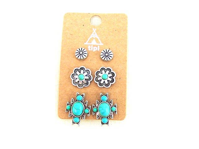 Western 3 Pair Turquoise Earring Set