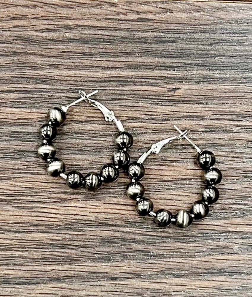 725634, 1" 6mm Polish Western Bead Hoop Earrings
