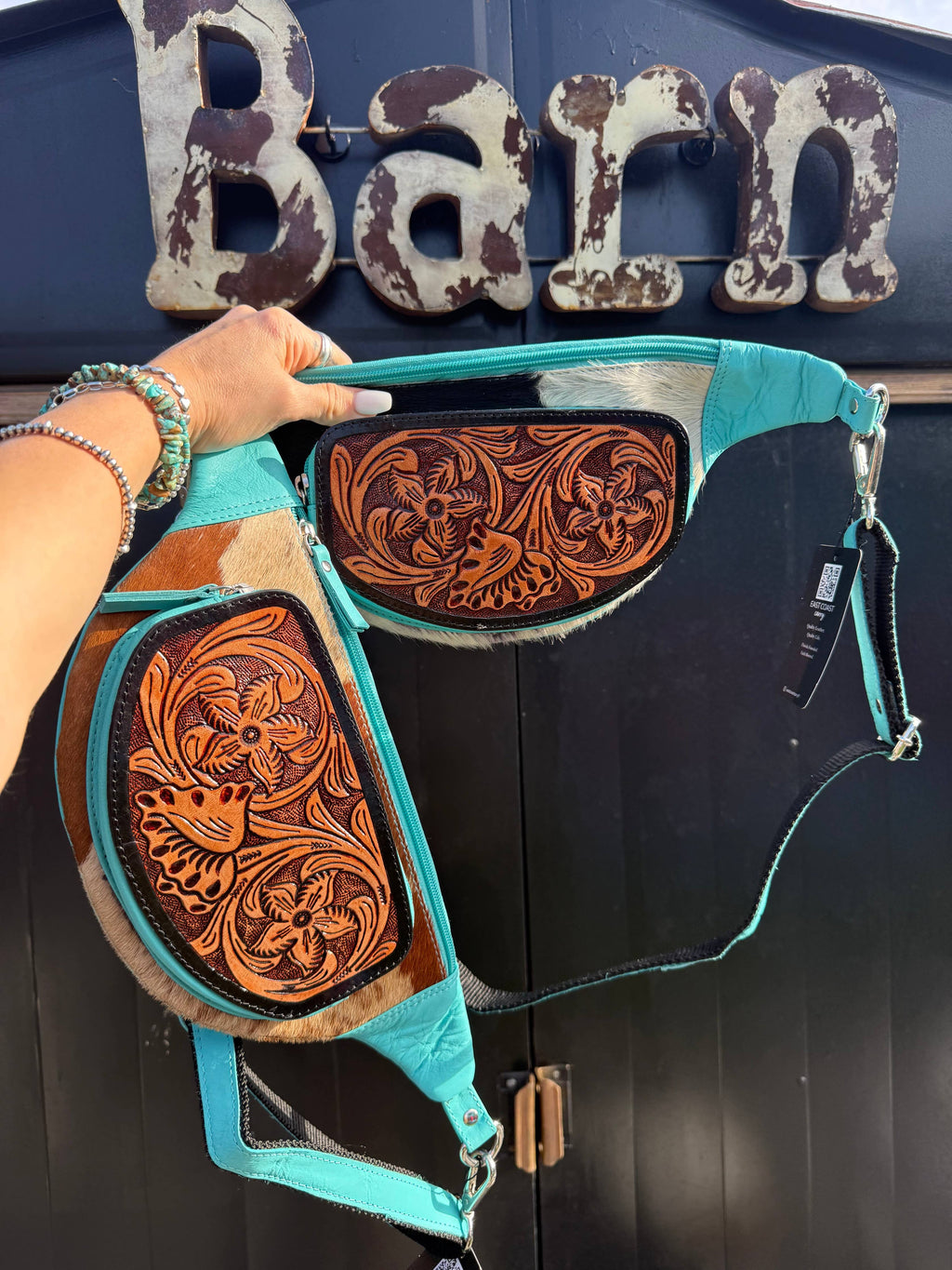 Coastline Carry Sling | Turquoise Tooled Cowhide