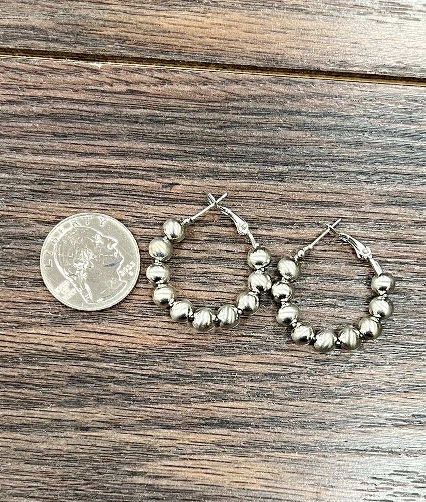 725522, 1" 6mm Silver Western Bead Hoop Earrings