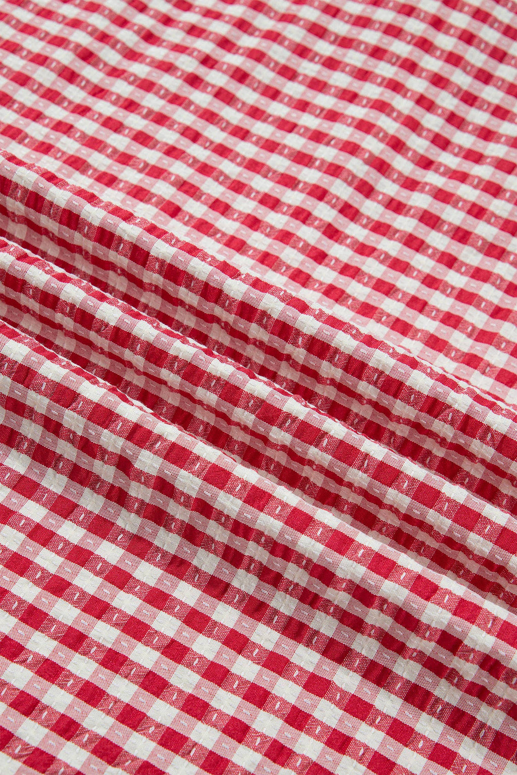 Gingham Short Sleeve Colorblock Trim Split Neck Top (S-XL)