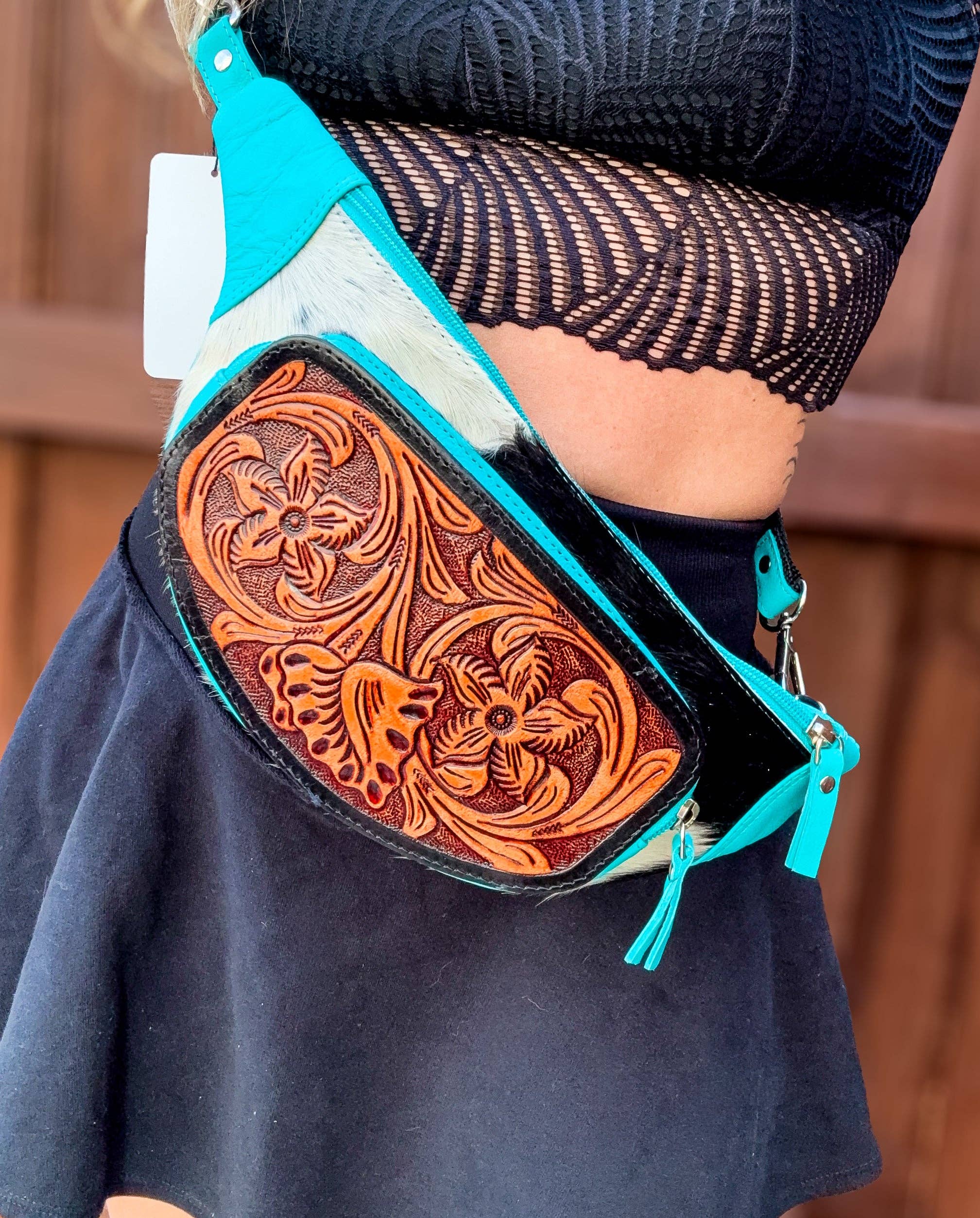 Coastline Carry Sling | Turquoise Tooled Cowhide