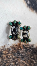 Handmade Sterling Silver White Buffalo with Kingman Turquoise Post Studs Earrings "Signed Nizhoni"
