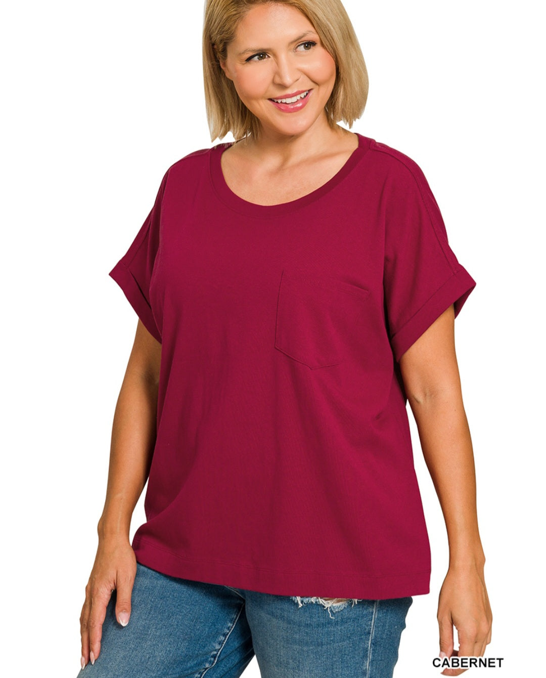 Plus cuffed front pocket short sleeve tee