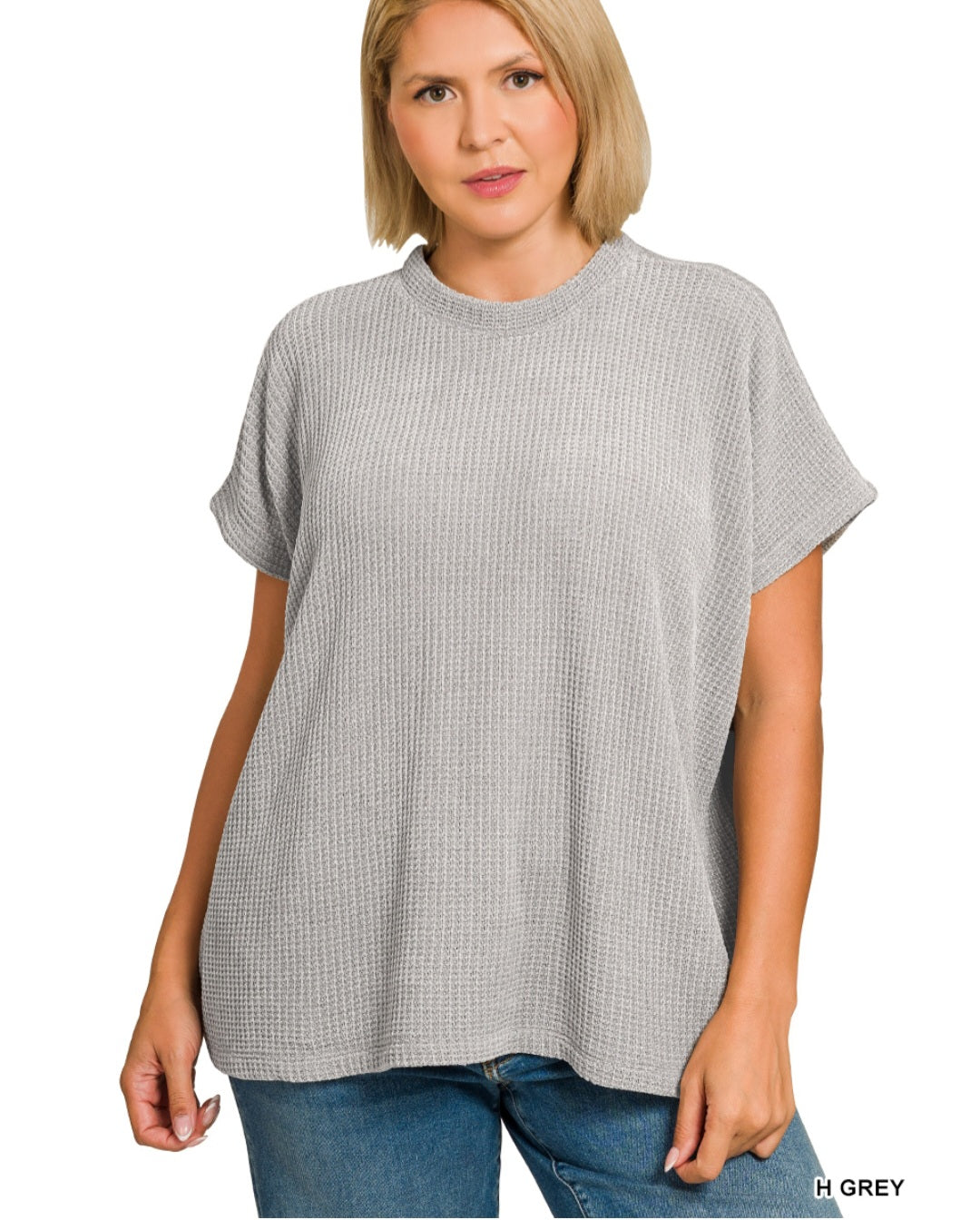 Plus chenille waffle cap sleeve sweater