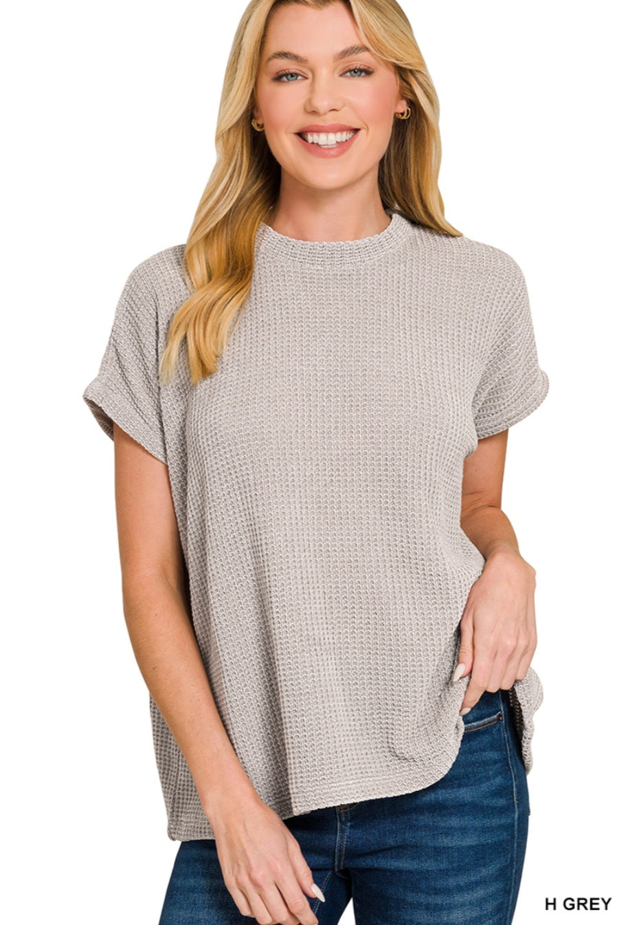 Chenille waffle cap sleeve sweater