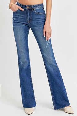Risen MID RISE FLARE SMALL DISTRESSED LONG JEANS  RDP5366X DARK