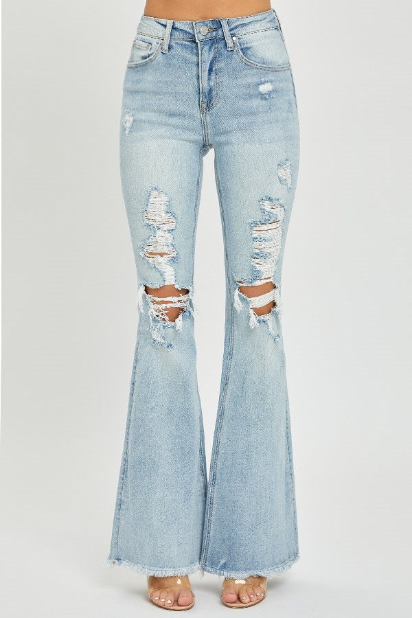 Risen HIGH RISE DESTRESSED FLARE JEANS RDP5024X LIGHT