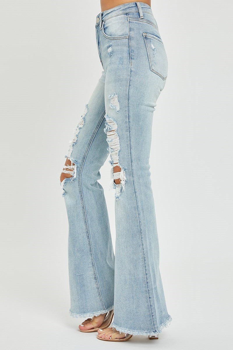 Risen HIGH RISE DESTRESSED FLARE JEANS RDP5024X LIGHT