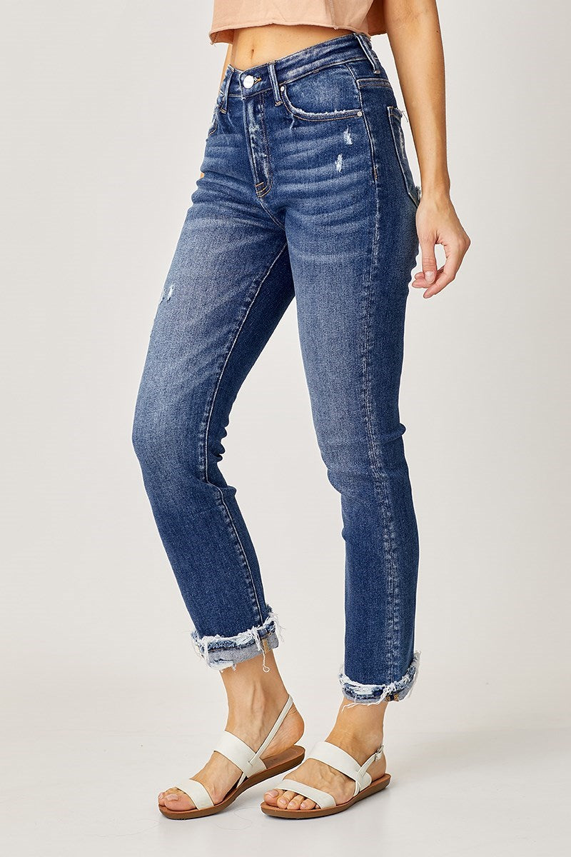 HIGH-RISE CUFFED STRAIGHT JEANS