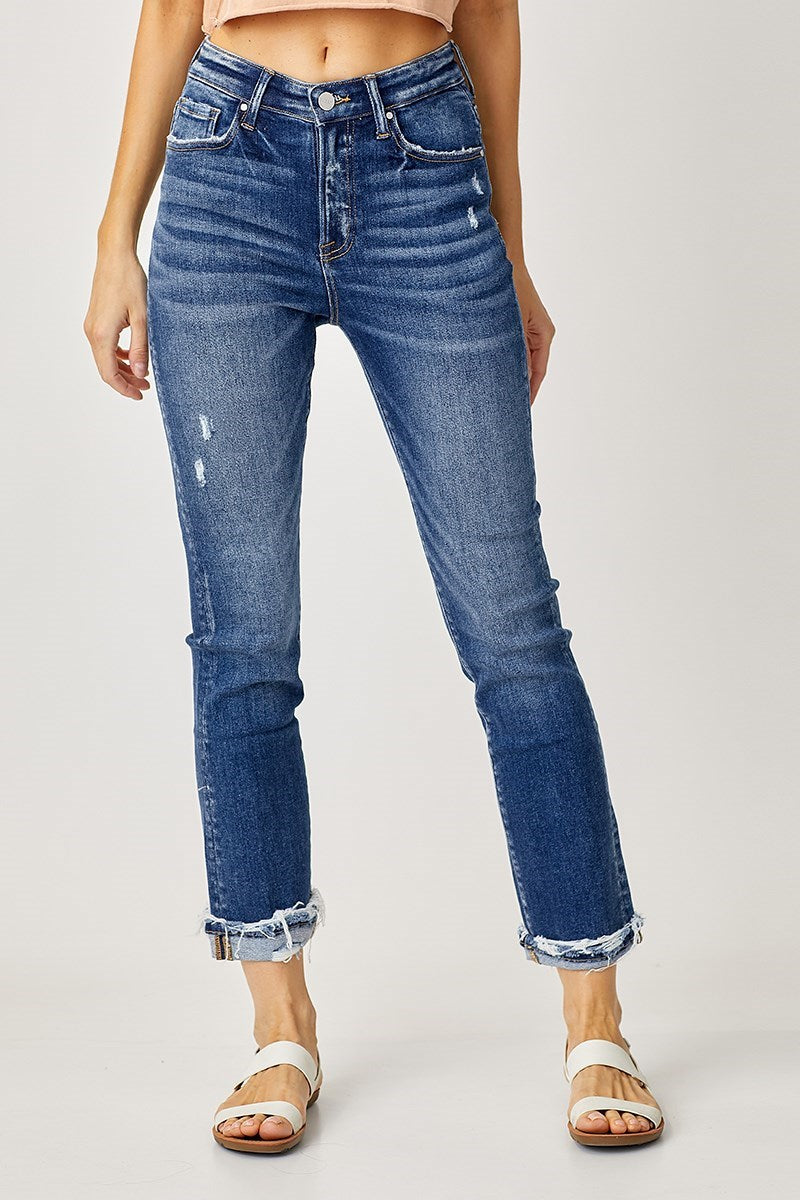 HIGH-RISE CUFFED STRAIGHT JEANS