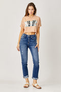 HIGH-RISE CUFFED STRAIGHT JEANS