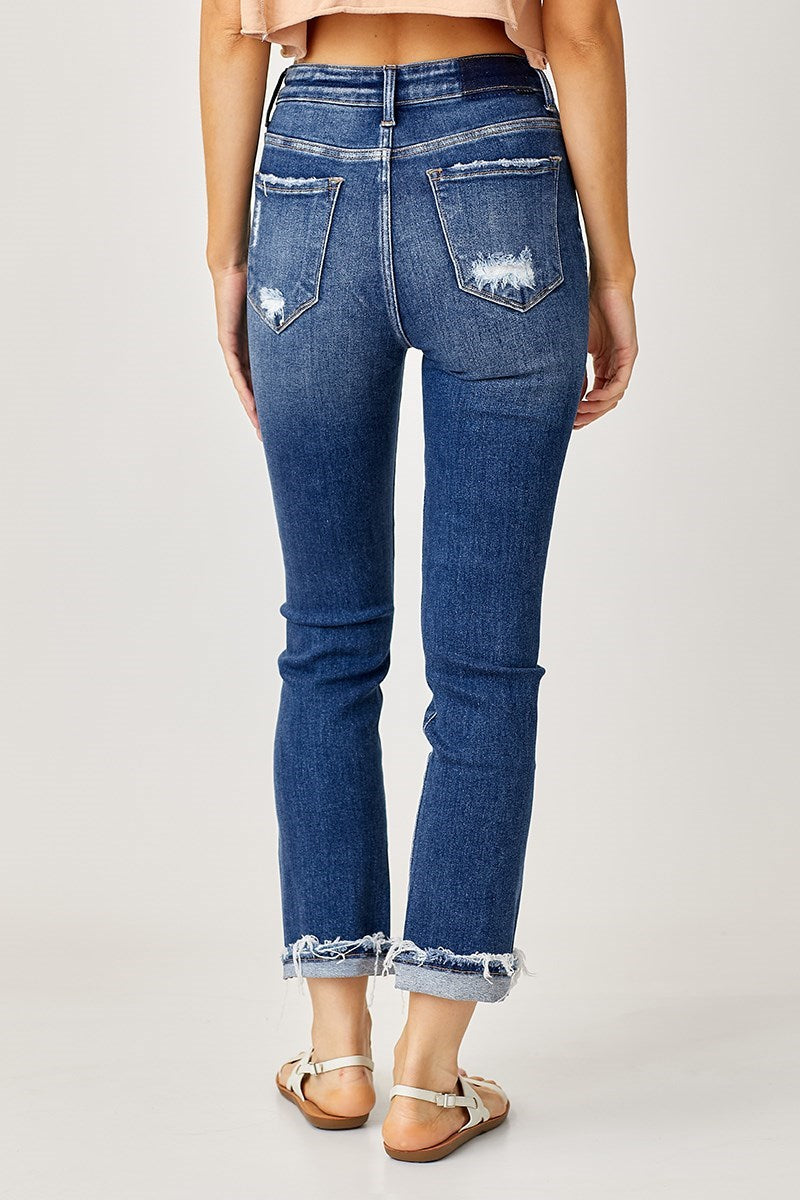 HIGH-RISE CUFFED STRAIGHT JEANS