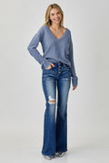 MID RISE BUTTON DOWN FLARE JEANS