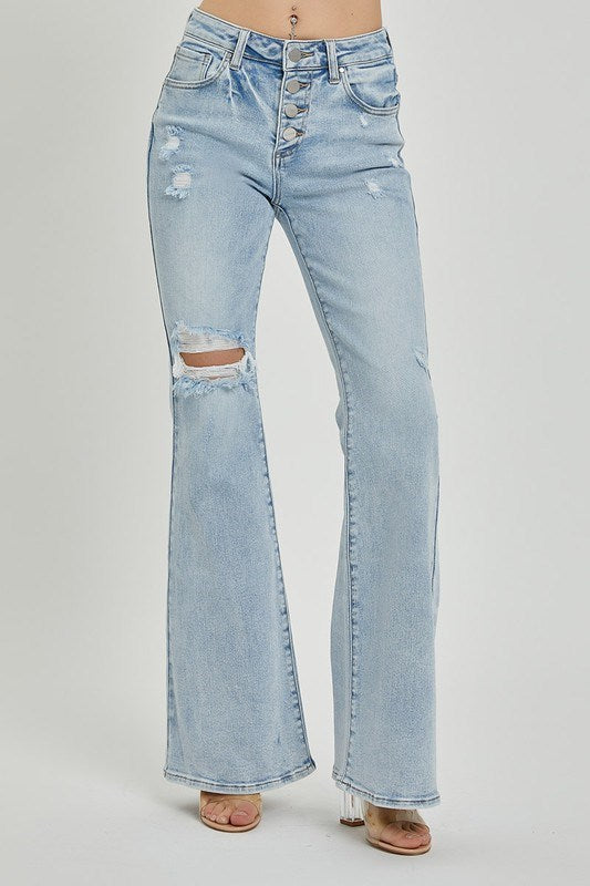Risen MID RISE BUTTON DOWN FLARE JEANS RDP5415X LIGHT