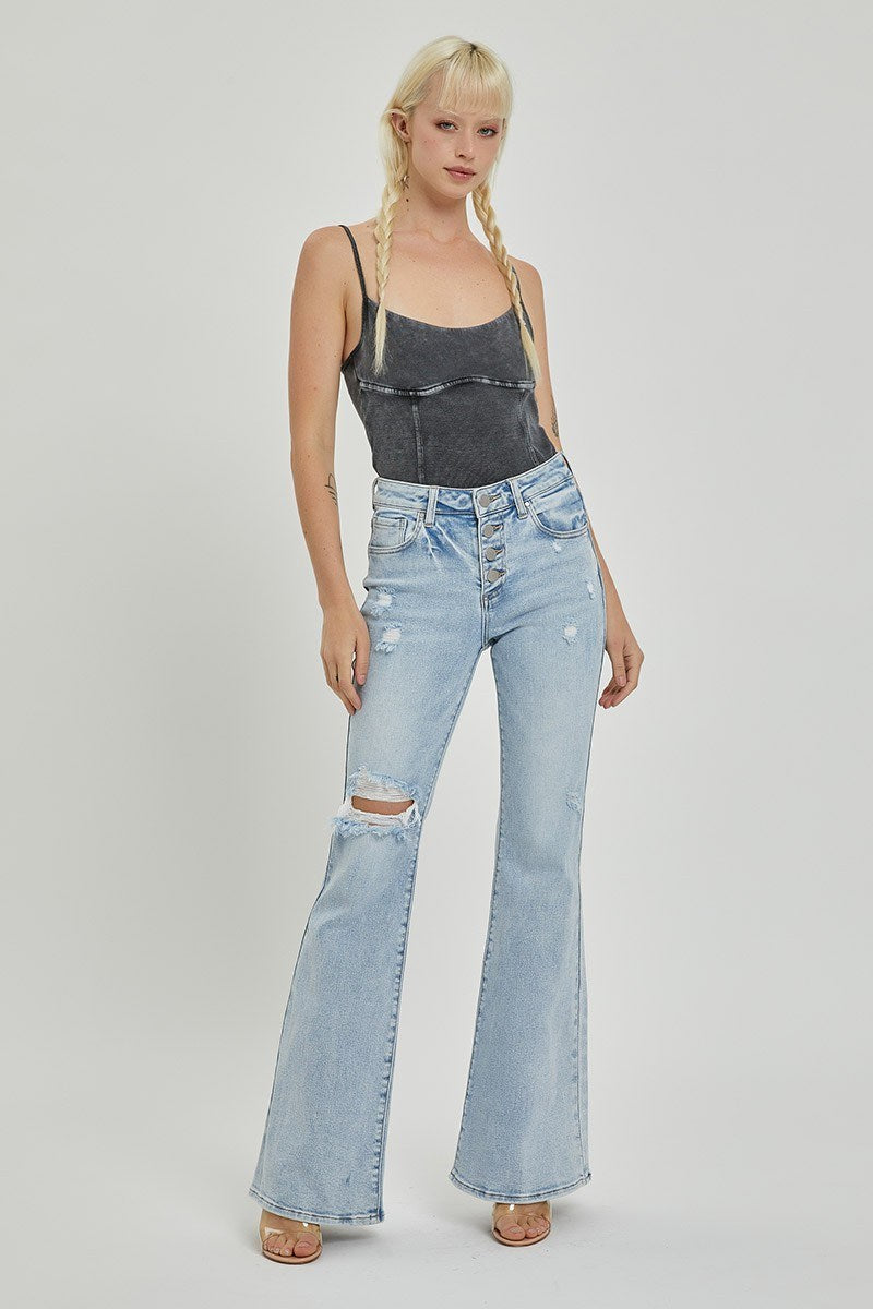 Risen MID RISE BUTTON DOWN FLARE JEANS RDP5415X LIGHT