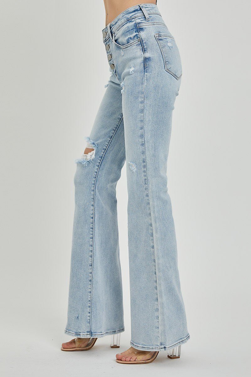Risen MID RISE BUTTON DOWN FLARE JEANS RDP5415X LIGHT