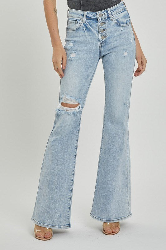 Risen MID RISE BUTTON DOWN FLARE JEANS RDP5415X LIGHT