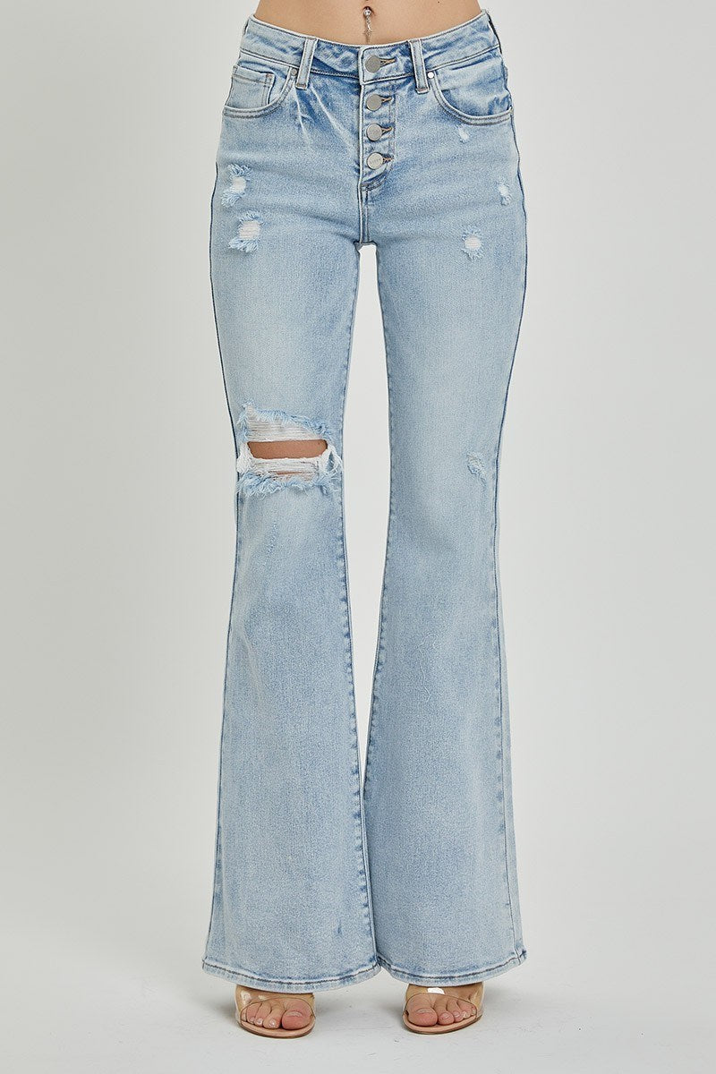 Risen MID RISE BUTTON DOWN FLARE JEANS RDP5415X LIGHT