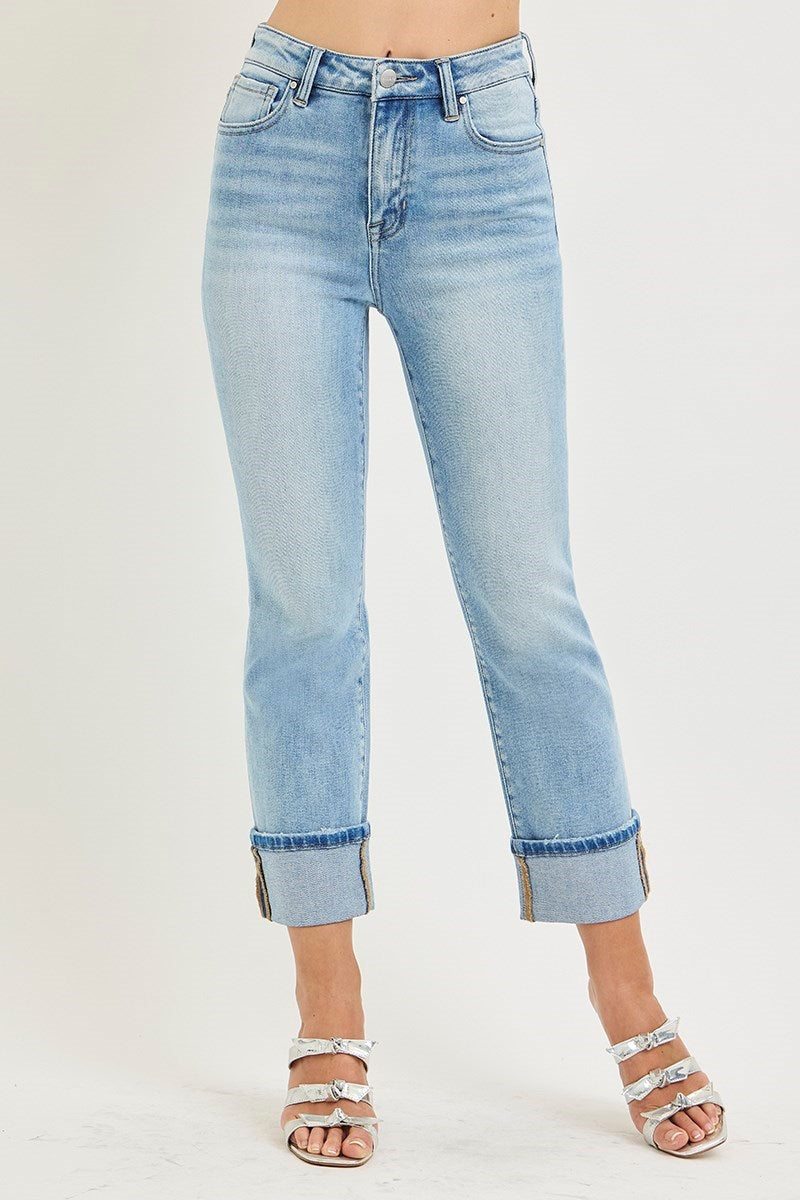 Risen HIGH RISE ANKLE STRAIGHT CUFFED JEANS RDP5580RTX LIGHT