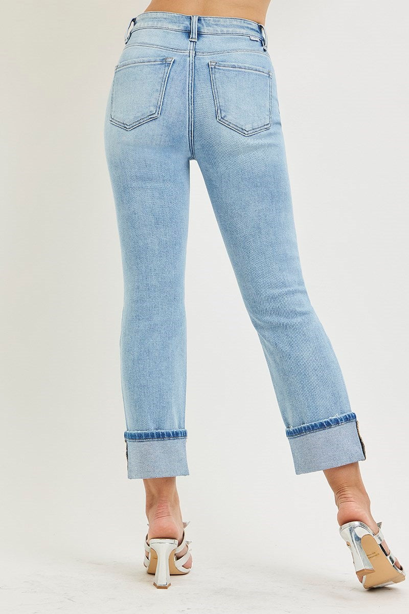 Risen HIGH RISE ANKLE STRAIGHT CUFFED JEANS RDP5580RTX LIGHT