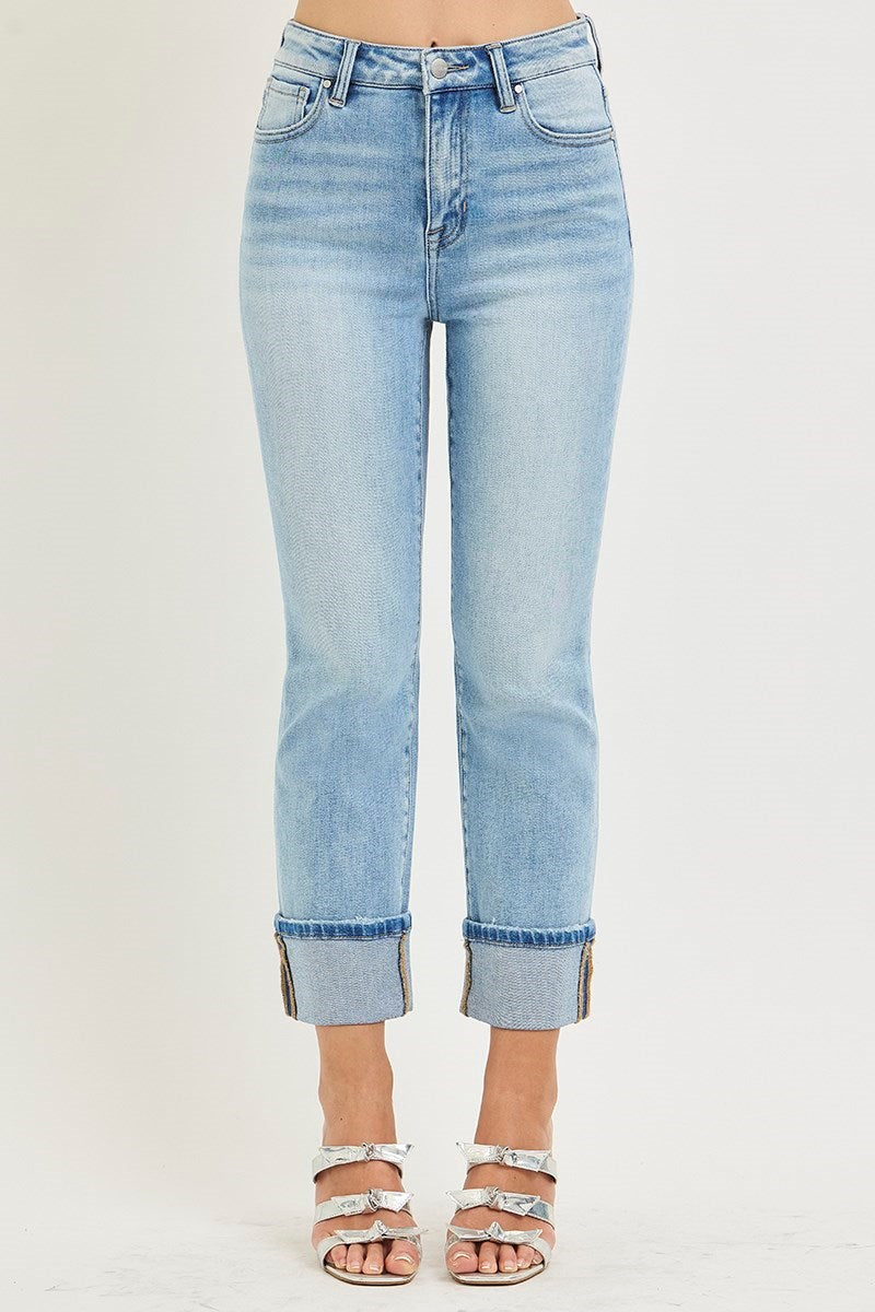 Risen HIGH RISE ANKLE STRAIGHT CUFFED JEANS RDP5580RTX LIGHT