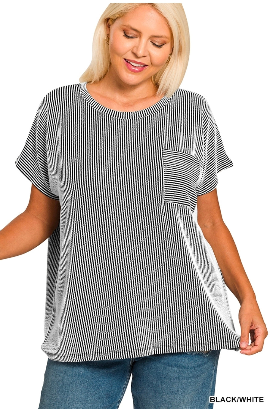 Plus raised rib front pocket boxy top