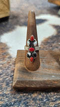 "Christmas Collection" Handmade Sterling Silver White Buffalo with Red Opal Adjustable Ring "Signed Nizhoni"