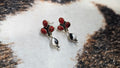 "Christmas Collection" Handmade Sterling Silver White Buffalo with Red Opal Dangle Earrings "Signed Nizhoni"