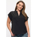 PLUS SIZE RELAXED FIT SHORT SLEEVE V NECK BLOUSE