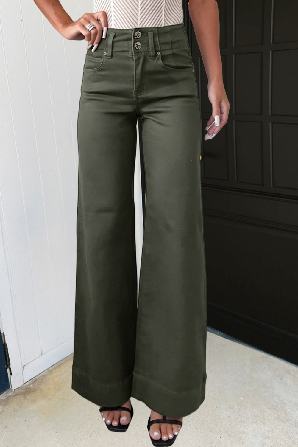 LAS Black 2-Button High Waist Flared Bottom Jeans (4-16)