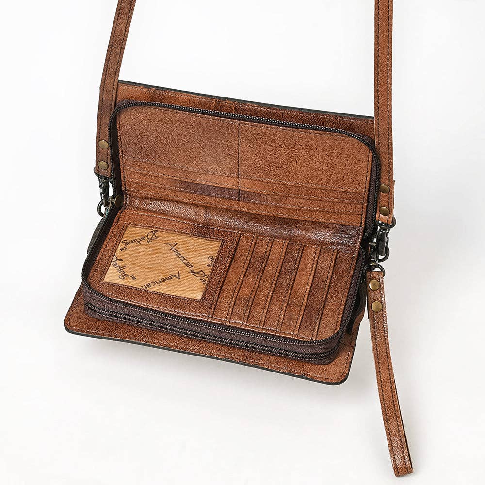 Hand Tooled Floral Leather Western Organiser Bag with Concho