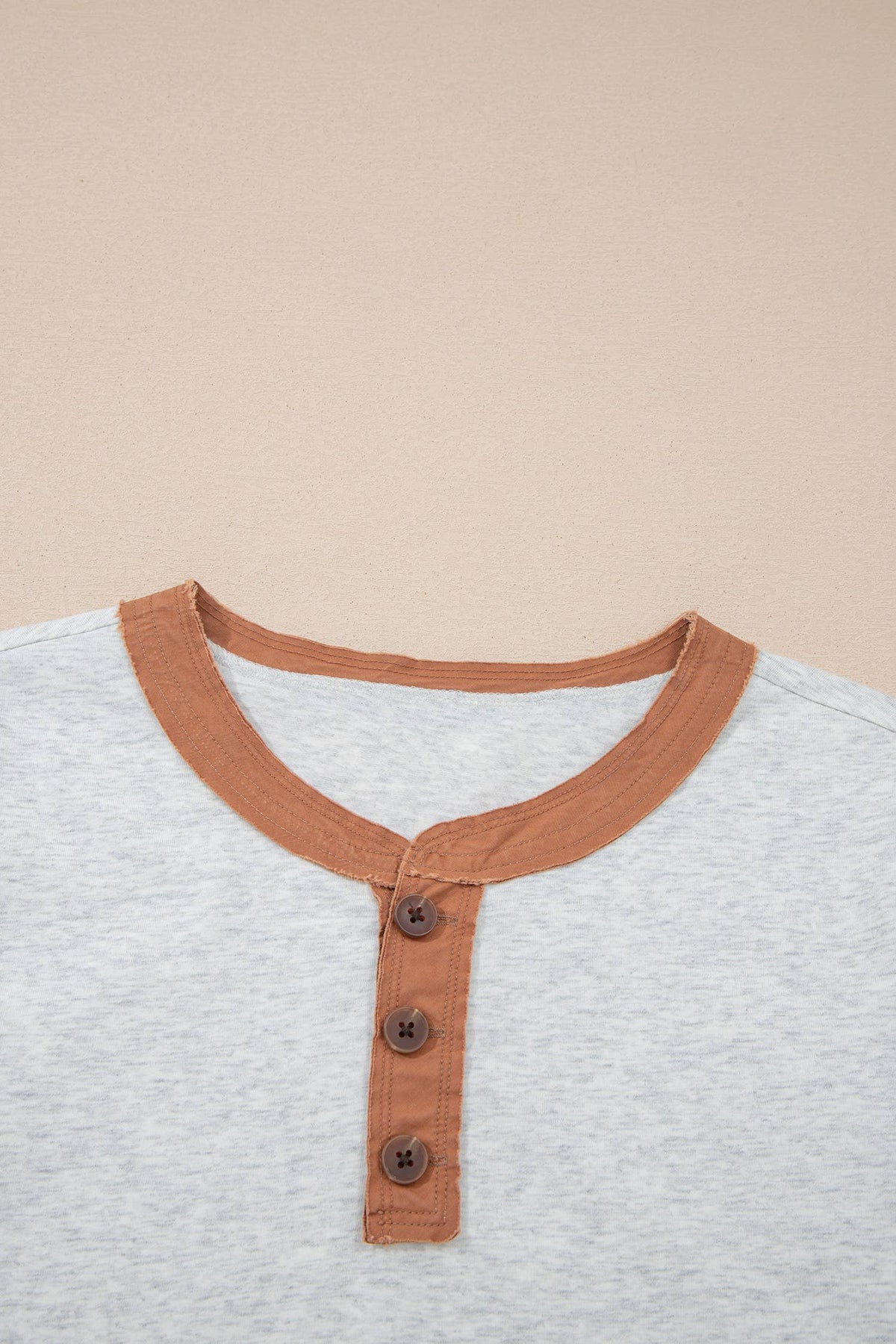 Plus Size Raw Seam Color Block Buttoned Henley Tee (S-4X)