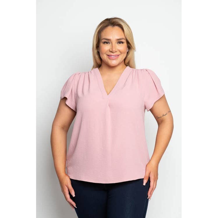 PLUS SIZE V NECK SHORT SLEEVE BLOUSE