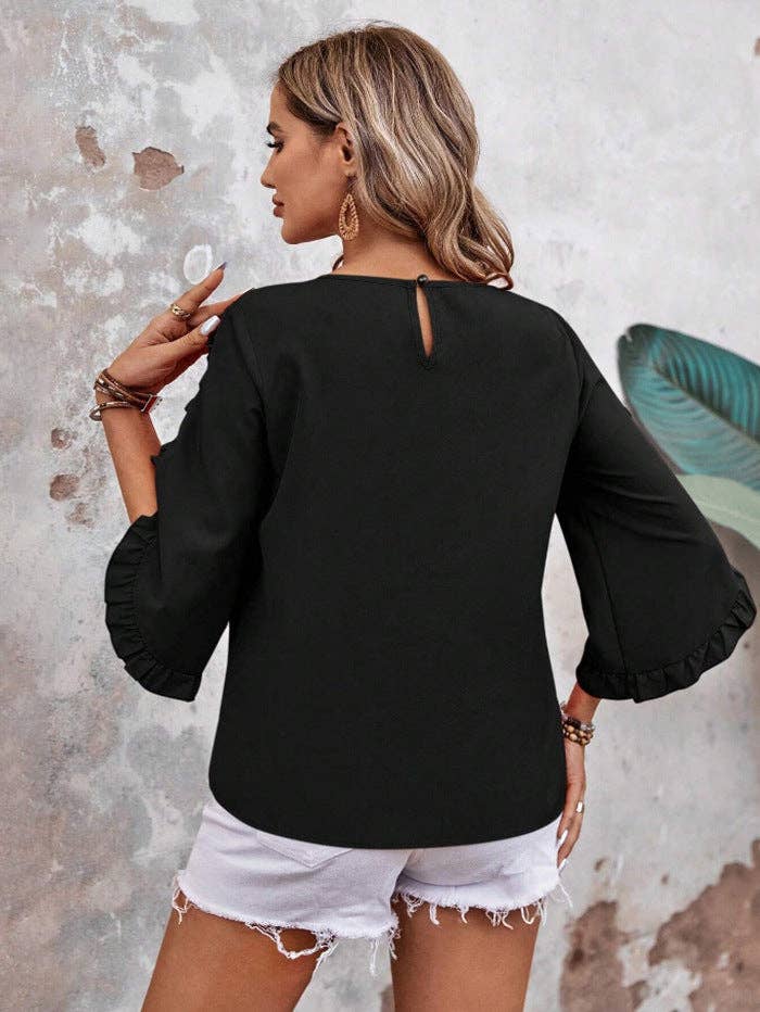 Women’s Solid Ruffle Sleeve Loose Fit Summer Blouse
