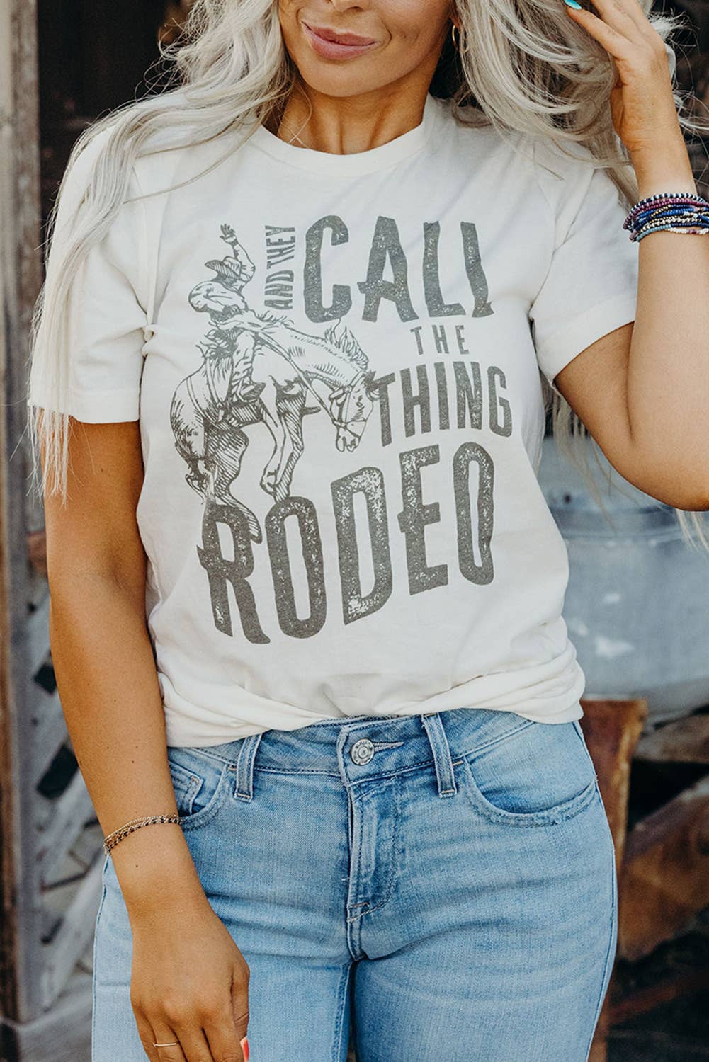 CALL THE THING RODEO Print Round Neck T Shirt