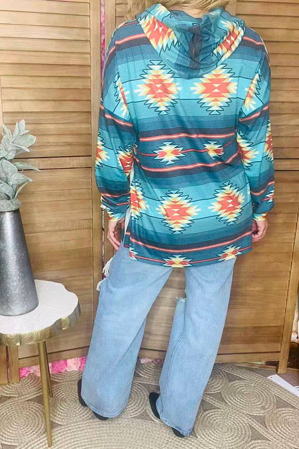 Aztec printed women hoodie top w/front pocket XCH11463
