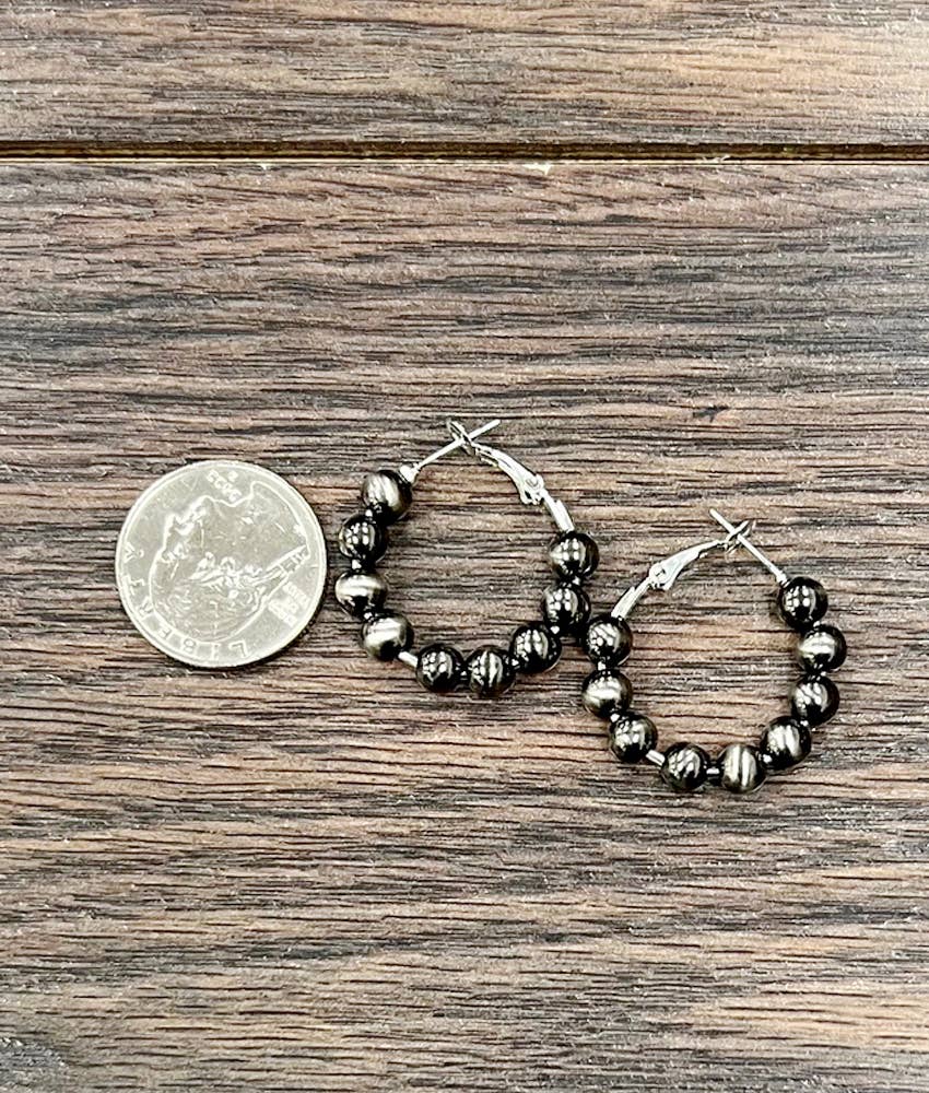 725634, 1" 6mm Polish Western Bead Hoop Earrings