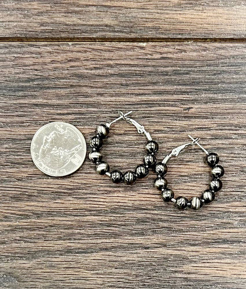 725634, 1" 6mm Polish Western Bead Hoop Earrings