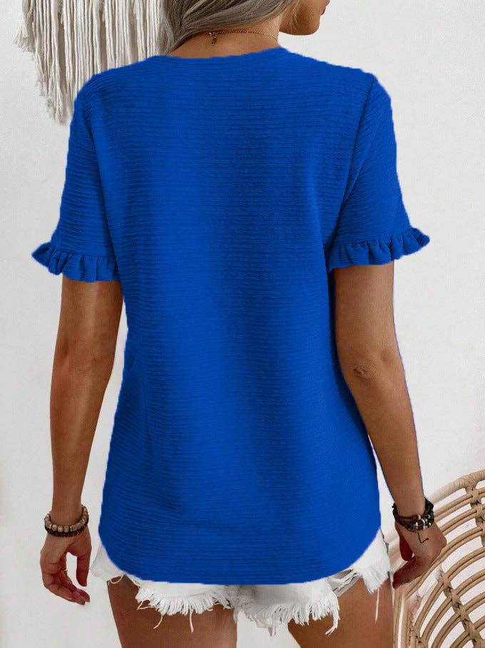 Women’s Ruffle Sleeve Textured Round Neck Casual Top