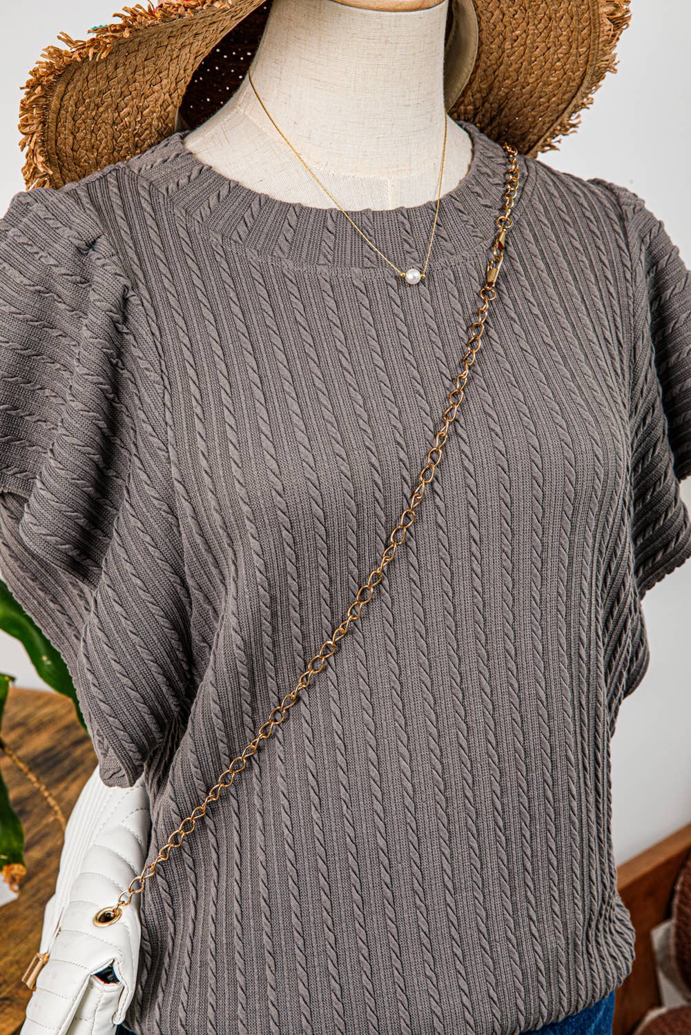 Fashion-W Summer Solid Color Textured Flutter Sleeve Top