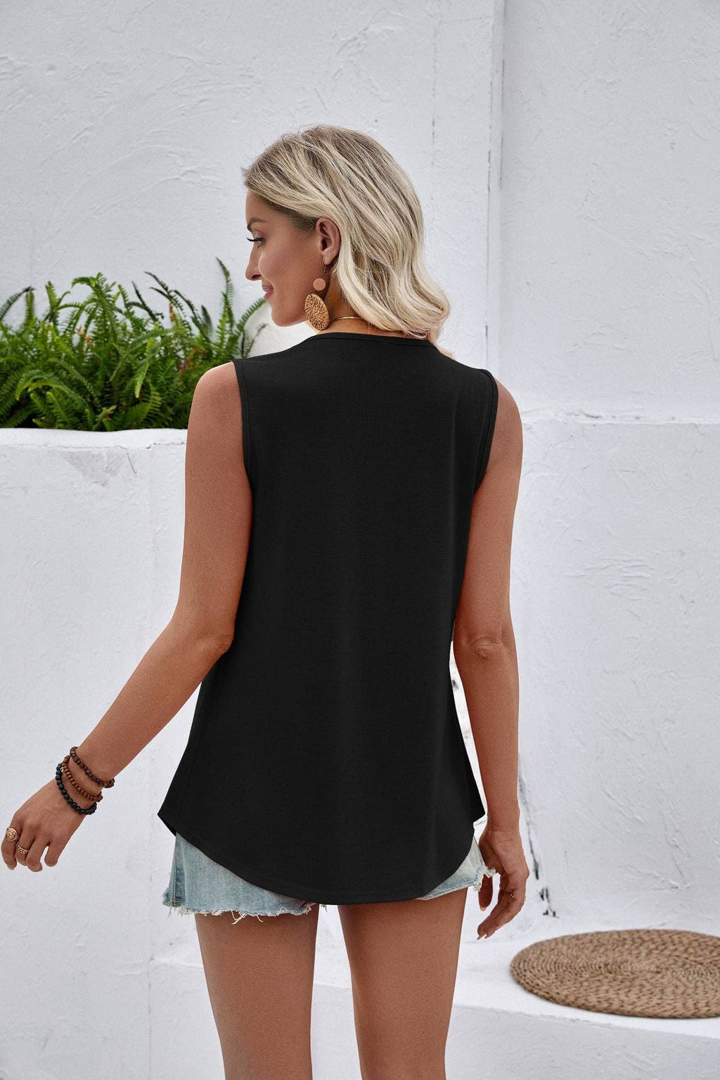 Solid Lace Tank Top Sleeveless Pleated Loose Summer
