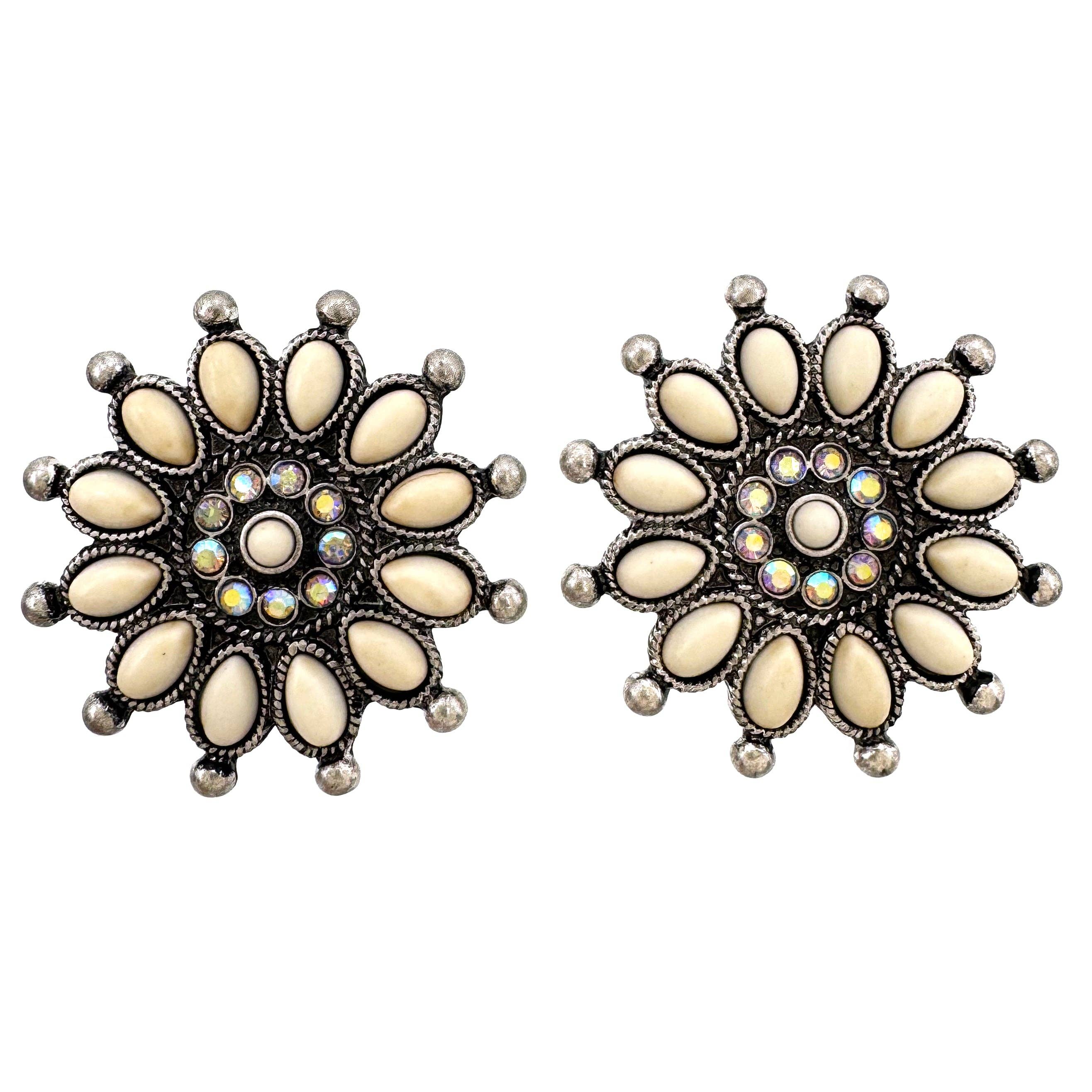 Western Daisy Flower AB Cabochon Stud Earrings