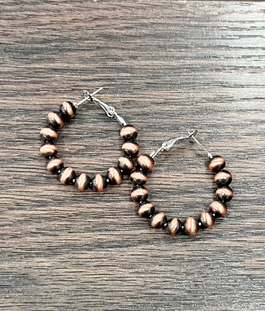 724503, 1" 6mm Copper Western Bead Hoop Earrings