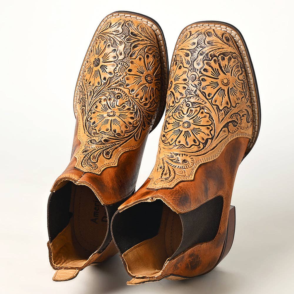 Hand Tooled Genuine Western Leather Riding Ankle Boot