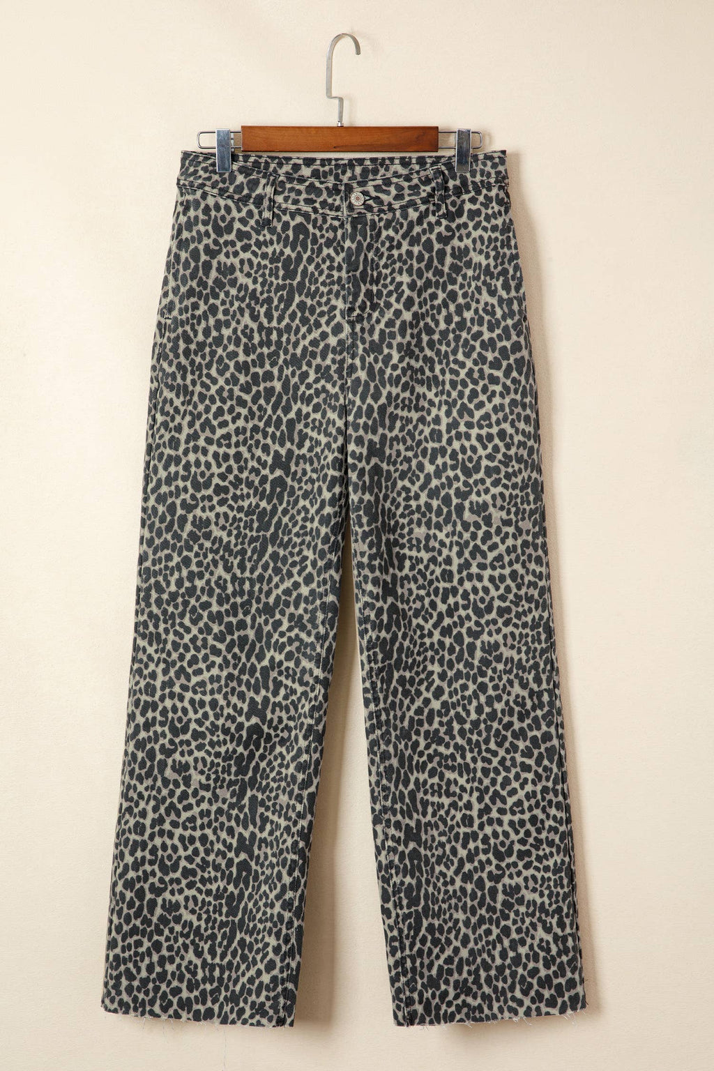 Black Leopard Print Wide Leg High Waist Jeans