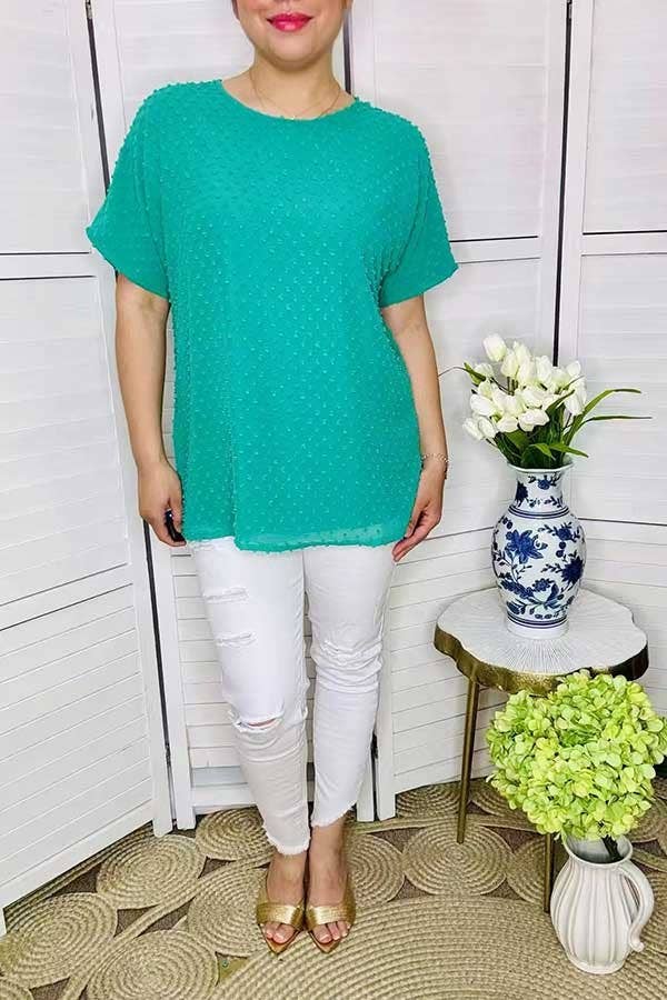 Western mint dot short sleeve women's boutique tops GJQ15830