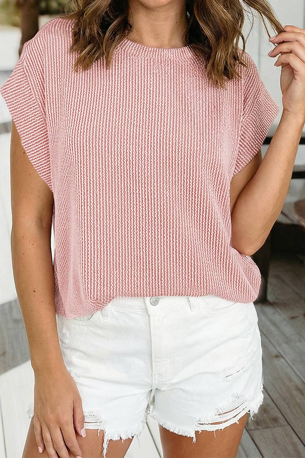 Spring 2026Twisted Rib Wide Sleeve Crew Neck T Shirt (S-2XL)